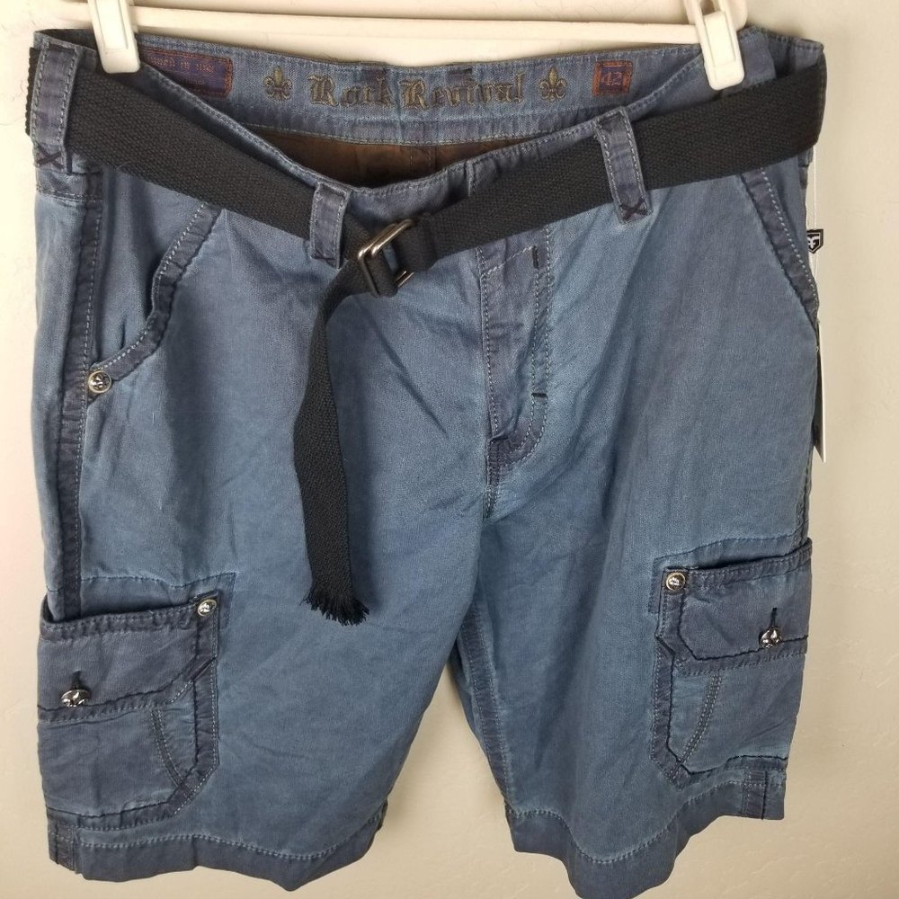 NEW Rock Revival Men's 42 Blue Cargo Short Casual